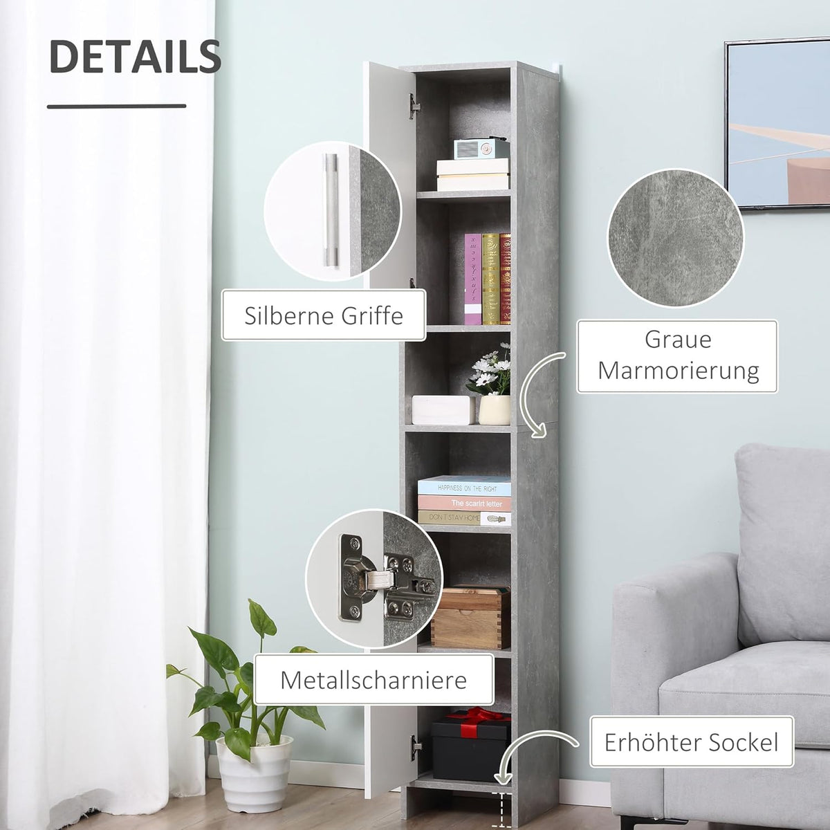 kleankin Bathroom Cabinet High Cabinet Bathroom Cabinet Multifunctional Cabinet with 6 Compartments 2 Doors Chipboard White 30 x 30 x 180 cm - QUORE
