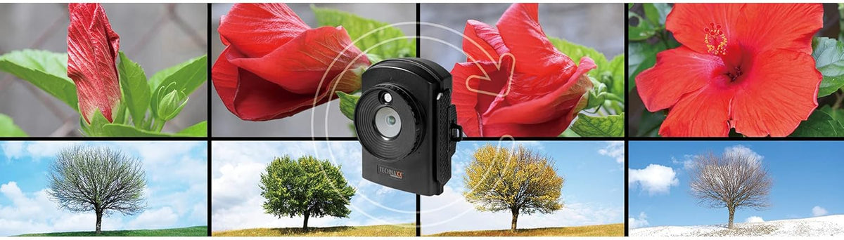Technaxx - Time-lapse camera Full HD - bewaking time-lapse-camera, bouwplaats, huis, tuin, 6 maanden batterijvoeding - MicroSD, microfoon, geluid, LED, dag en nacht - waterdichte camera TX-164