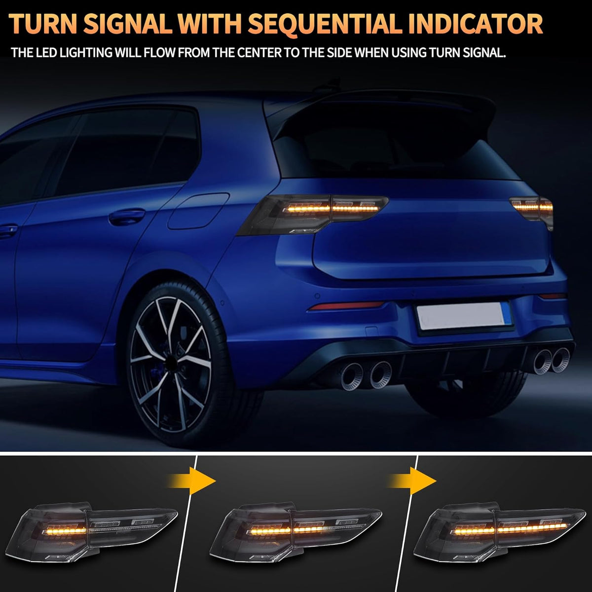 VLAND Achterlichten compatibel met Golf MK8 Golf 8 2020-2023, met E-keurmerk, 1 set bestuurders- en passagierszijde (gerookt)