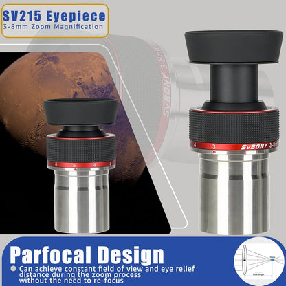 Zoom Oculair – Telescoop Oculair – Verrekijker Lens – Planetaire Oculair – 3-8mm Inzooming – Parfocaal Ontwerp – Constante Kijkhoek 56°