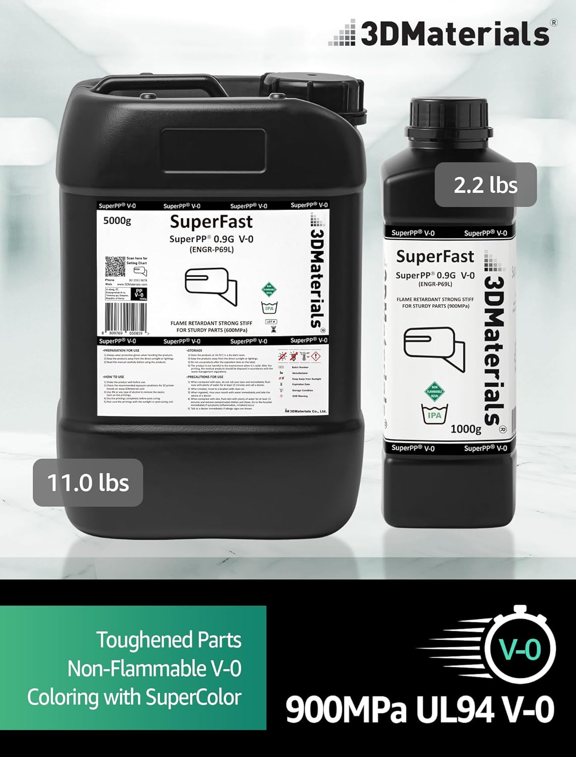 SuperPP 0.9GPa UL94 V-0, de sterkste 3D-printerhars voor vuurvaste technische onderdelen, Korea (5000 g, transparant)