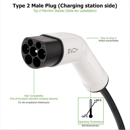 EV + E-auto-laadkabel Spiraal Type 2 naar Type 2 IEC 62196, 3 Meter Draagbare Laadkabel 1-Fase 32A 7.2 kW Zwart met Draagtas, Kabel voor Elektrisch Voertuig, Type 2 Oplader Laadkabel Elektrische Auto