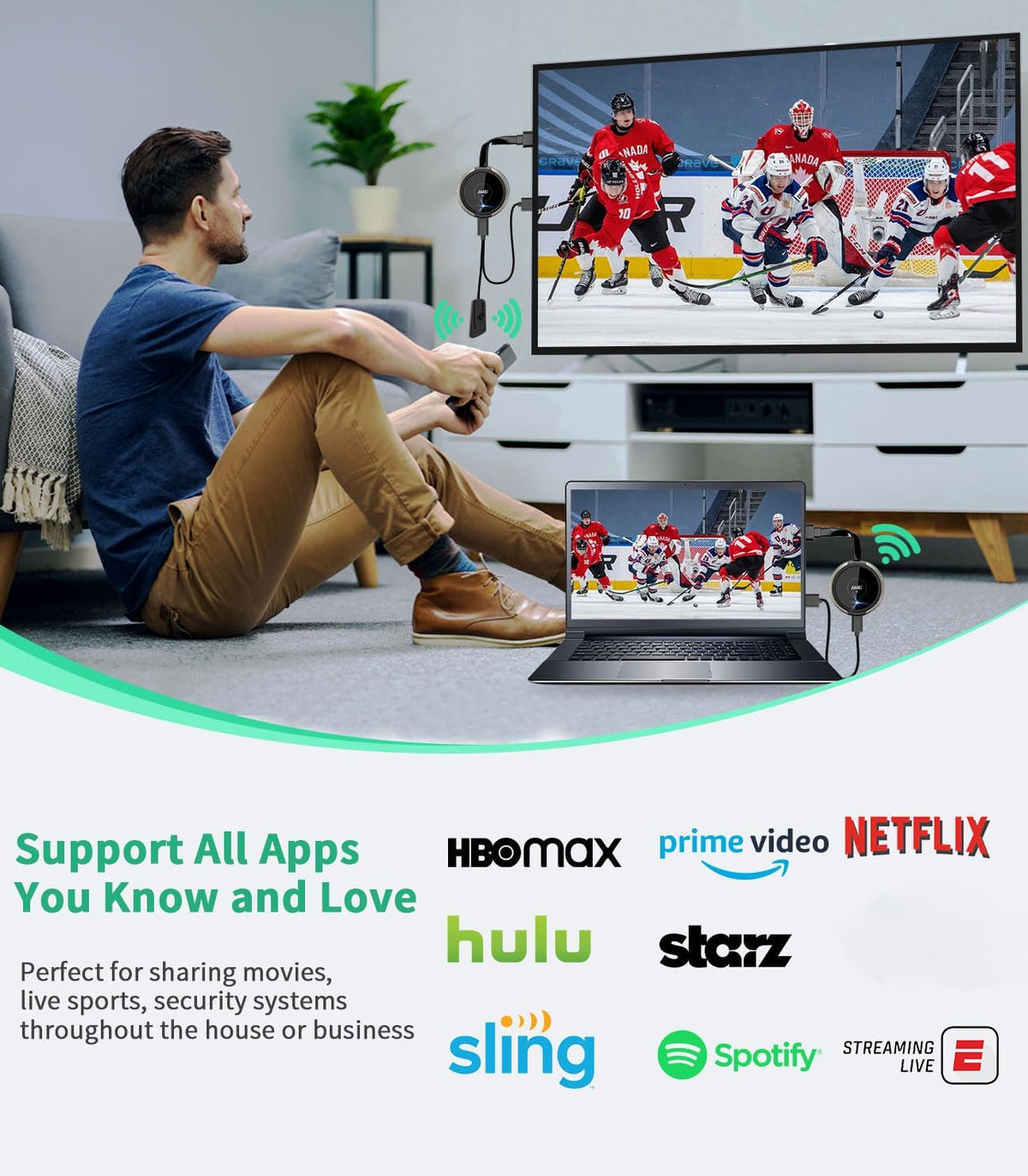 Draadloze HDMI Zender en Ontvanger 4K/5G, Wireless HDMI Transmitter and Receiver 165FT/50M, overdracht van Laptop/TV box/Camera/PS5/Phone naar Televisie/Monitor/Projector