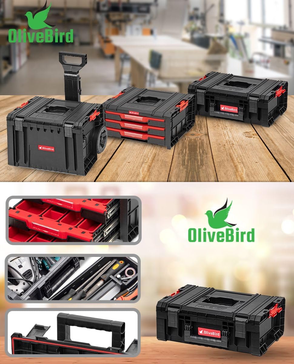 Stabiele Werkplaatswagen Met Wielen En Lade – Werkplaatswagen – Rolbox – Gereedschapskoffer – Mobiele Werkplaatskoffer – 3 Laden Met Metalen Telescopische Rails – Telescopische Aluminium Handgreep