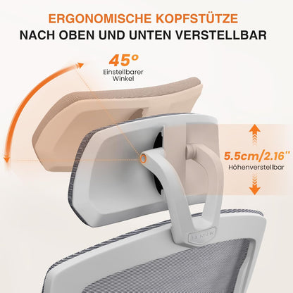 Sweetcrispy Bureau-computer-bureaustoel, gamingstoelen voor volwassenen, high-back mesh rolling draaibare rugleuningstoelen met wielen, comfortabele lendensteun, comfortabele armen, grijs