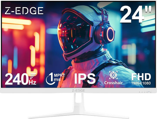 Z-Edge White Gaming PC Screen 24'' 240Hz, IPS, 1ms, FreeSync, FHD(1920x1080), White Gaming Monitor 16:9, Adjustable Slope, 2×HDMI2.0 & 2× DP1.4, 350cd/m², HDR10, VESA 75 * 75mm (DP-75mm) cable