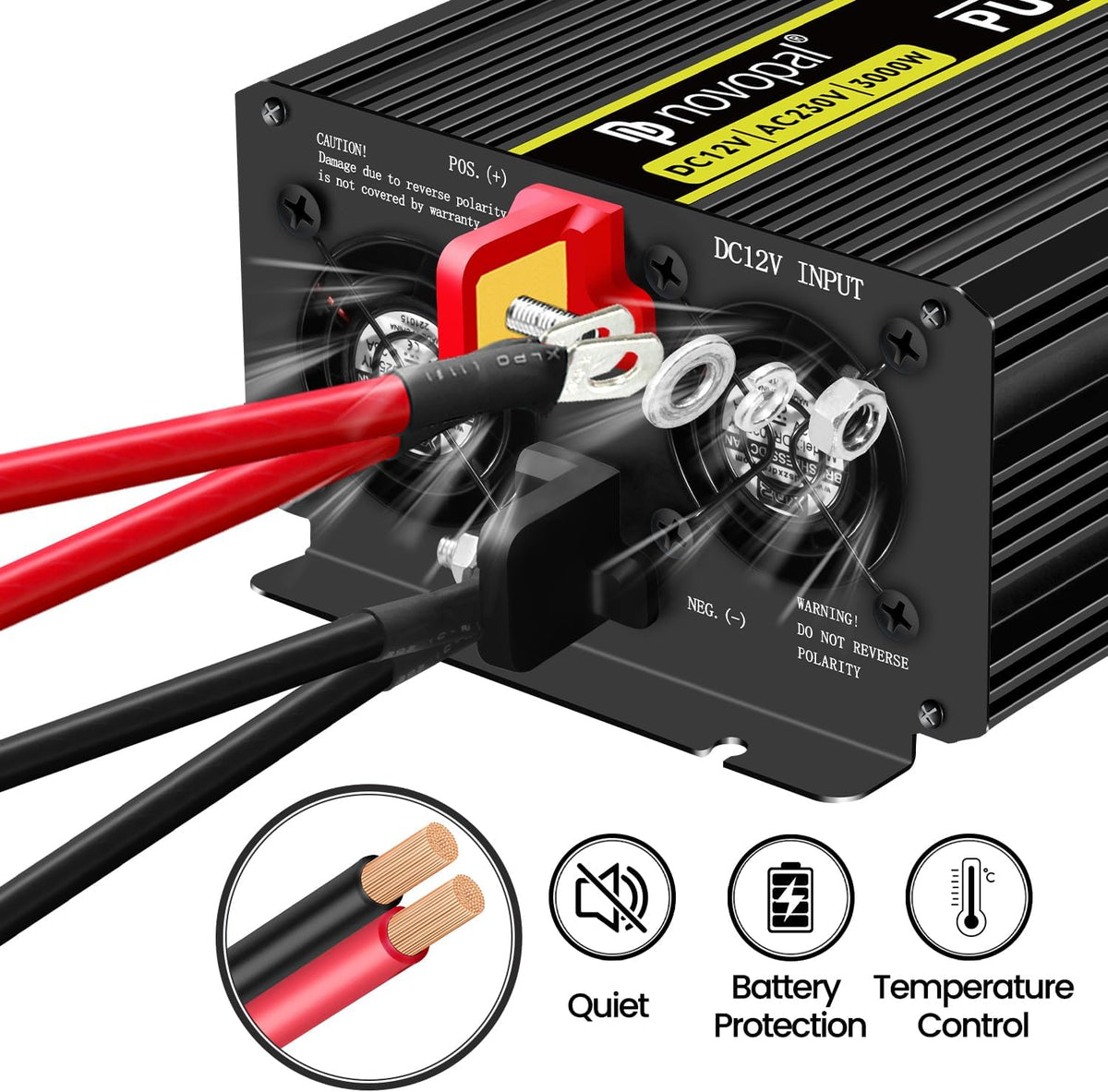 <font dir="auto" style="vertical-align: inherit;"><font dir="auto" style="vertical-align: inherit;">        novopal Power Inverter Pure Sine Wave - 3000 Watt 12V DC to 230V/240V AC Converter - 2 AC EU Outlets Car Inverter with Dual USB Ports - 5 Meter Rem