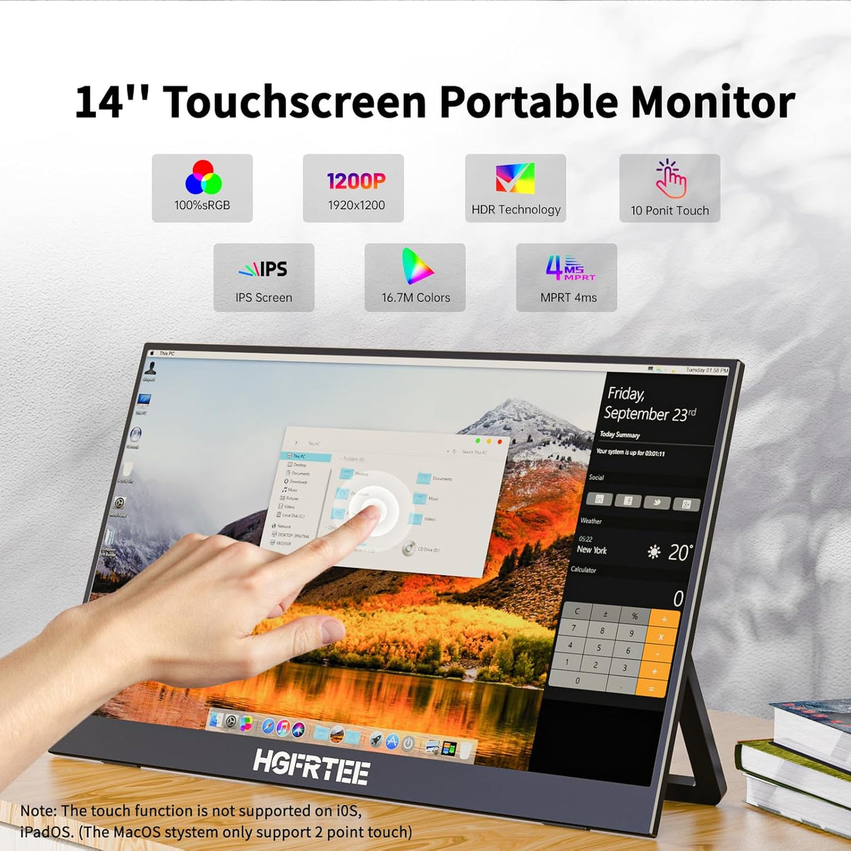 Draagbare Monitor Touchscreen – Externe Monitor – Tweede Scherm – Draagbaar Scherm – Touchscreen Monitor – 14,1 Inch IPS 1920 x 1200 – USB-C en Mini HDMI