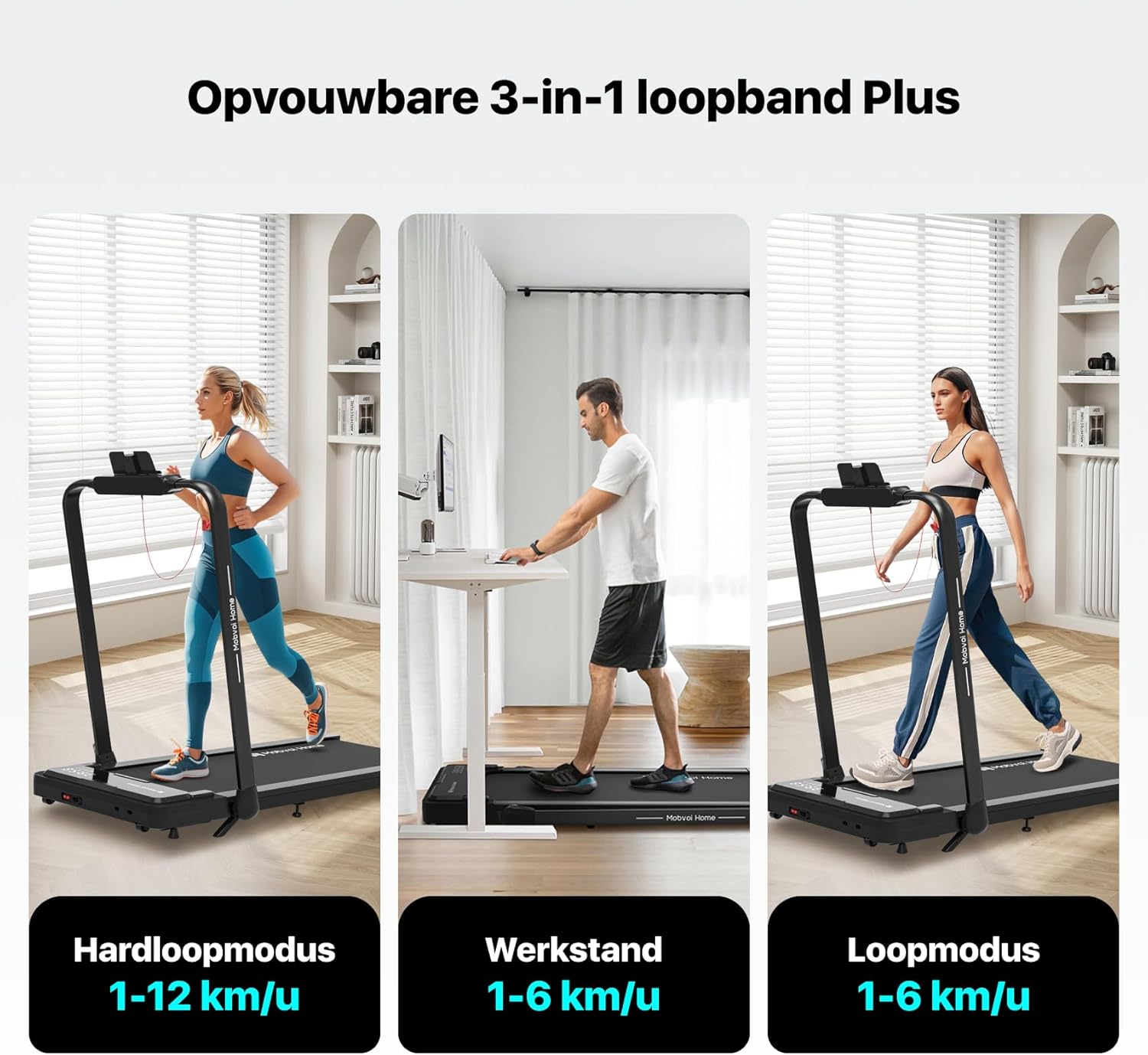 Mobvoi Home 3 in 1 Foldable Treadmill with 6% Incline Treadmat 2.5HP Compact Portable Treadmill Under Desk with Remote Control LED Display for Home Office 120kg 12km/h - QUORE