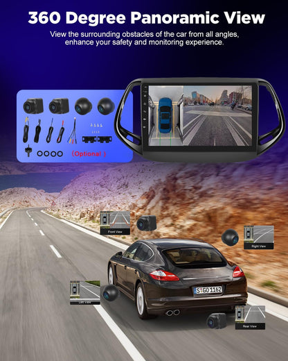 NHOPEEW 8 Core 6+128G Android autoradio voor Jeep Compass 2017-2019 met Wireless Carplay & Android Auto DSP WiFi GPS stuurbediening 360°-panoramisch zicht