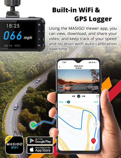 Dashcam Voor En Achter – Dubbele Dashcam – Dashboardcamera – Autocamera – Auto Camera – 1080P 60 Fps Met Wifi En GPS – Nachtzicht, G-Sensor En Parkeermodus