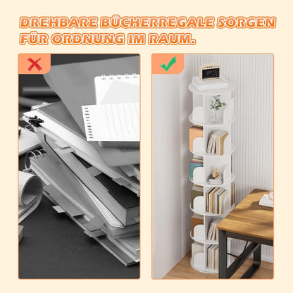 tonchean Boekenkast, 6-traps draaibaar, 360 graden draaibaar, boekenkast, opbergrek, multifunctioneel staand rek, opbergrek, roterende boekenplank, wit, voor slaapkamer, kinderkamer, woonkamer