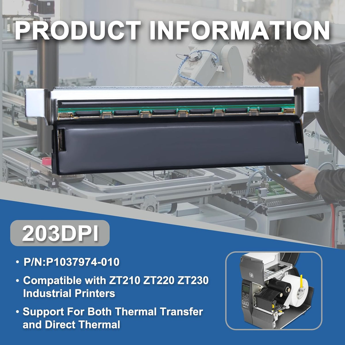 Nieuwe P1037974-010 Printkop voor Zebra ZT230 ZT220 ZT210 Thermische Barcode Printer 203DPI OEM Vervanging Label Printer Hoofd