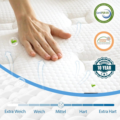 Matras 160 x 200cm, 26cm Pocketveringmatras H3 7-Zones Orthopedische Pocketveringmatras met Comfort Memory Foam Laag, Öko-Tex Gecertificeerd, 101 Nachten Proefslapen