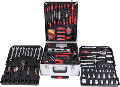 Gereedschapsset – Toolset – Klusset – Reparatieset – 299 Onderdelen – Aluminium Koffer – Wieltjes Met Uitschuifbaar Handvat – Hoogwaardig Koolstofstaal