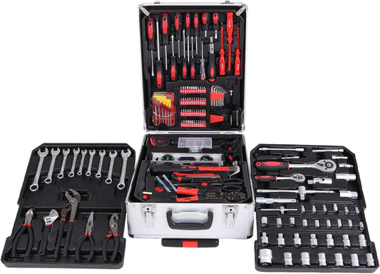 Gereedschapsset – Toolset – Klusset – Reparatieset – 299 Onderdelen – Aluminium Koffer – Wieltjes Met Uitschuifbaar Handvat – Hoogwaardig Koolstofstaal