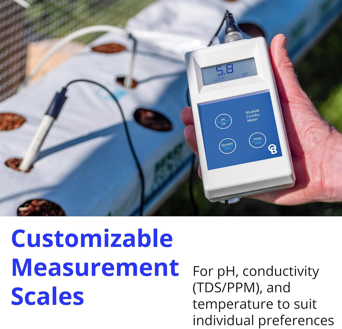 Bluelab METCOMPLUS Combo Meter PLUS for pH, Temperature, and Conductivity, Easy Calibration, Works in Rockwool and Soil