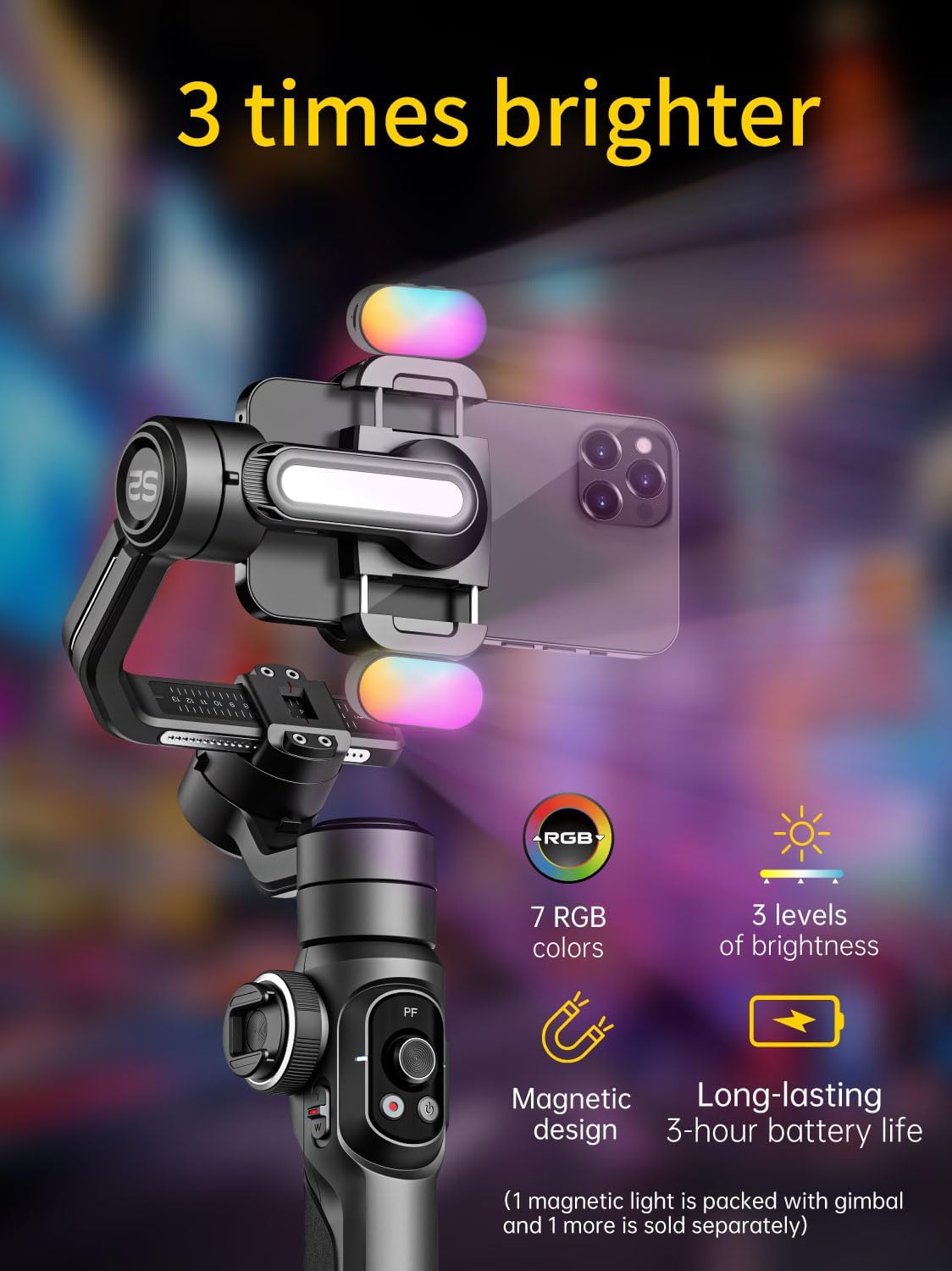 AOCHUAN Gimbal Stabilizer Voor Smartphone Met 8 Inch Verlengstang, 3-Assige Stabilizer Met RGB Magnetisch Vullicht Voor Video-Opname, Compatibel Met iPhone/Android