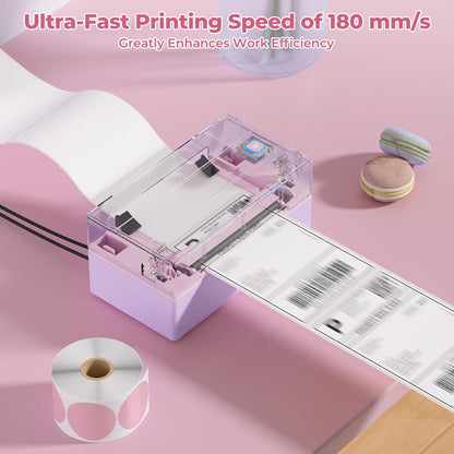 MUNBYN Labelprinter Bluetooth 4x6, Thermische Labelprinter, Ideaal voor kleine bedrijven en thuisgebruik, Compatibel met iOS, Android, Windows, Chromebook, DHL en UPS, Paars