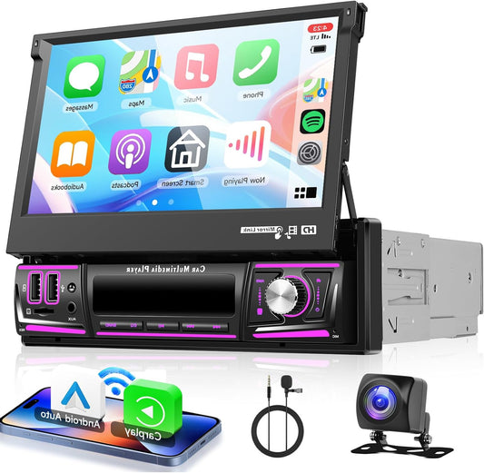 Autoradio – Autoradio 1-DIN – Auto Radio – Multimedia Radio – Car Stereo – Draadloos CarPlay & Android Auto – 6,9 Inch Touchscreen – Bluetooth 5.0 & GPS Wi-Fi