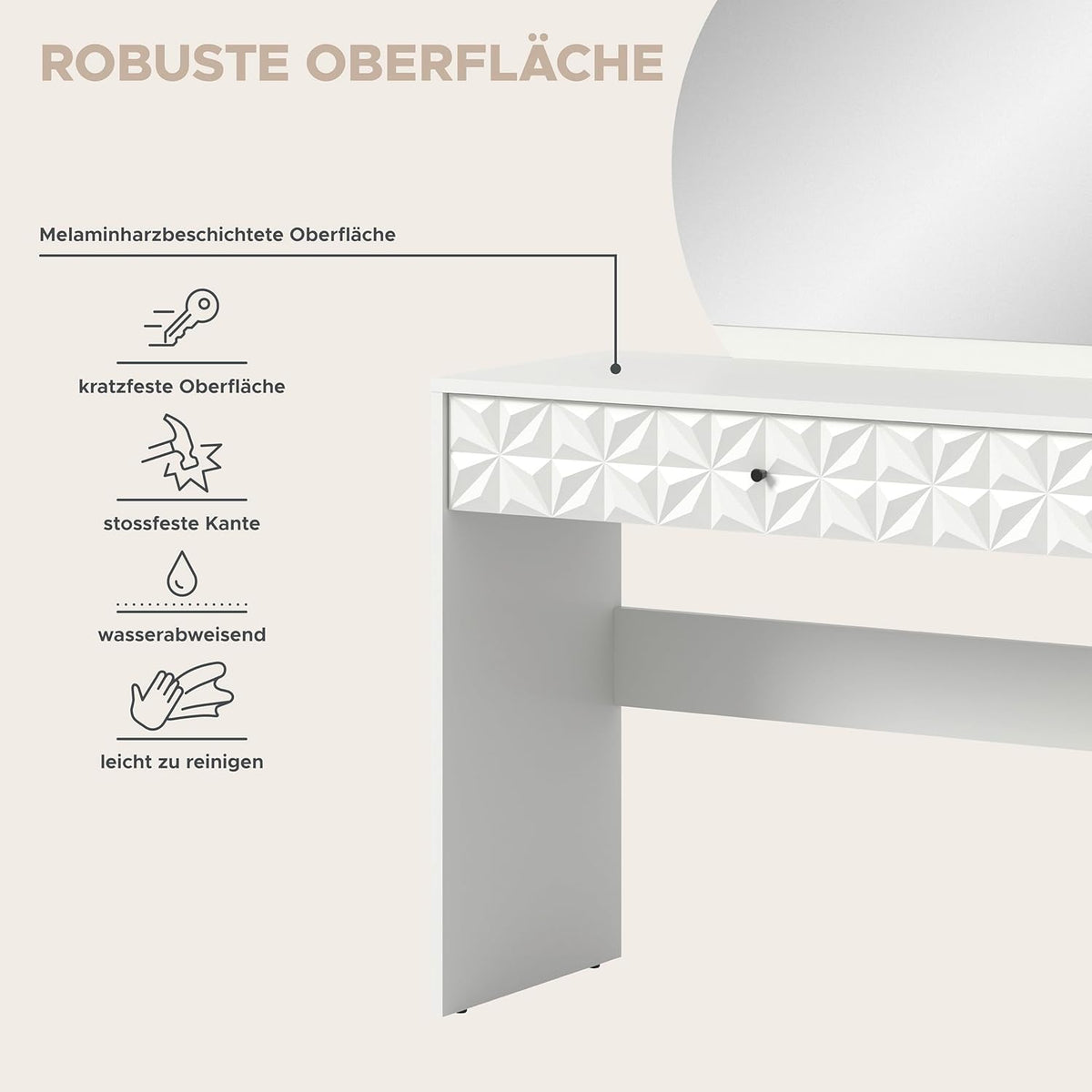 xonox.home Make-uptafel Prisma X76A9T69 kaptafel met spiegel in wit melamine, ca. 90x133x39 cm