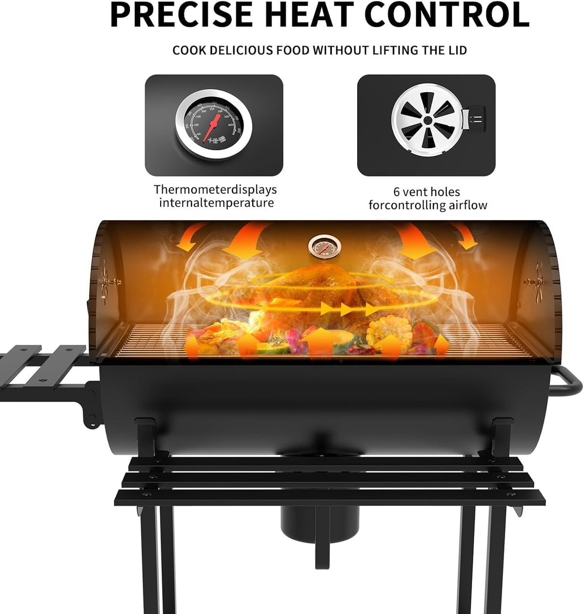 TEENO Houtskoolgrill, XXL-keukengrill met twee planken, verstelbare ventilatie, grillbal, draagbare houtskoolgrill (met doekdeksel)