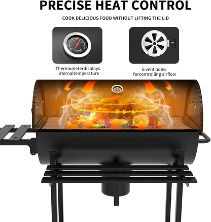 TEENO Houtskoolgrill, XXL-keukengrill met twee planken, verstelbare ventilatie, grillbal, draagbare houtskoolgrill (met doekdeksel)