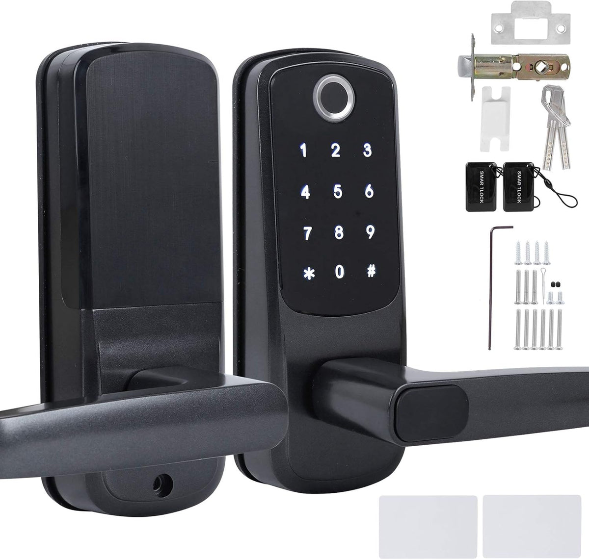 Slim deurslot, vingerafdruk wachtwoord deurslot wifi elektronisch touchscreen slot met handvat, 5 manieren om te ontgrendelen, ondersteuning voor spraakbesturing