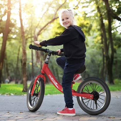 16 Inch Loopfiets Voor Kinderen Van 5-8 Jaar, Loopfiets Met Remmen, Verstelbaar Zadel, Lichtgewicht Koolstofstalen Frame Met Beugel, Stabiel En Duurzaam,Rood