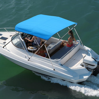 VEVOR Bimini-tops met 3 bogen, 600D polyester luifel met aluminium frame, waterdicht en zonnescherm bootluifel met opbergtas, 2 steunstangen, 4 riemen, 6'Lx (67"-72") Bx46"H, Pacific Blue