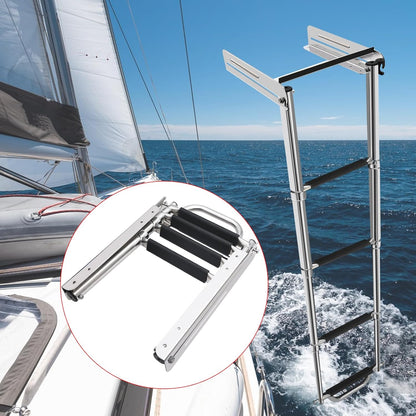 KAOLALI 4 treden bootladder roestvrij staal telescopische ladder uitschuifbare bootladder marine pontoon boot ladder vouwen boarding badladder voor marina jachten zwembadladder 120 cm draagkracht 180