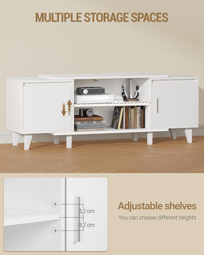 Hzuaneri TV Cabinet, TV Table, Suitable for TVs Under 44.5 cm, TV Cabinet with 2 Cabinets and 2 Open Areas, 40 x 140 x 51.5 cm, for Living Room, Bedroom, Dining Room, White TV16703E