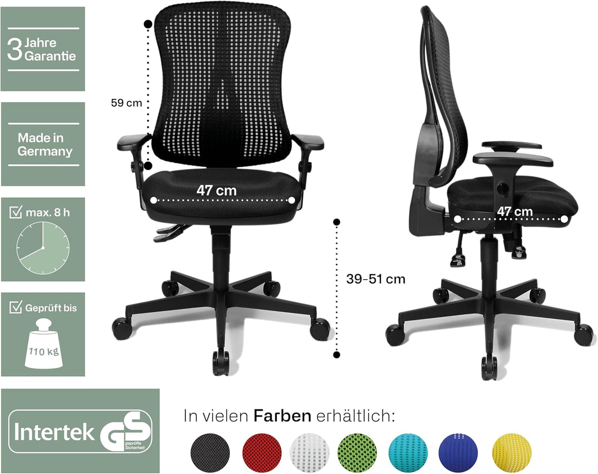 Topstar He20Pbc00 Head Point Sy P4, Ergonomische Bureaustoel, Gevormde Zitting, Stoffen Bekleding, 46 X 50 X 114 Cm, Zwart