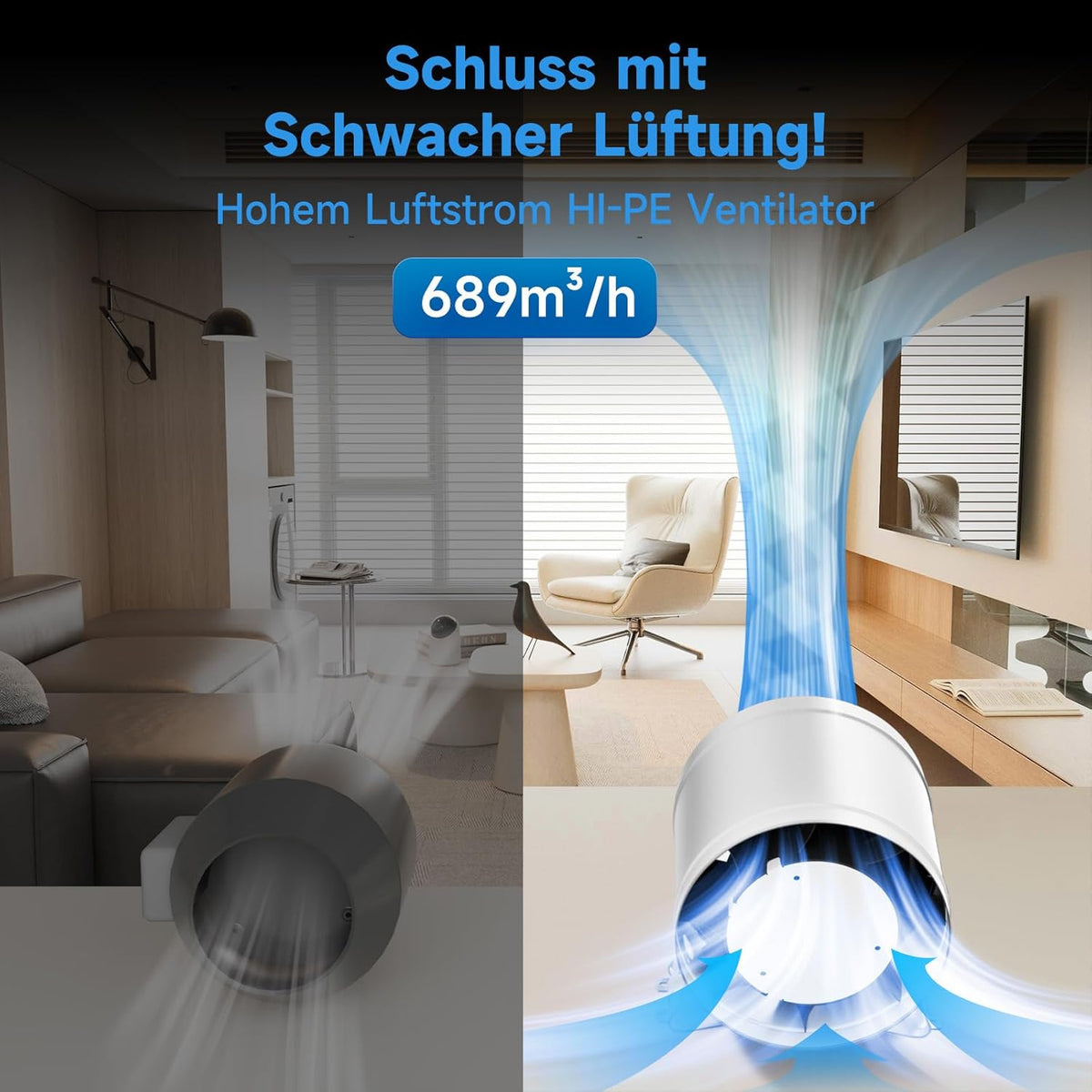 Hon&Guan HI-PE Buisventilator, 150 mm, super luchtverplaatsing, 689 m³/u, geavanceerde EC-motor, geluidsarm, buisventilator, ventilatieventilator voor kweektent, broeikas, garage, keuken, ventilatie