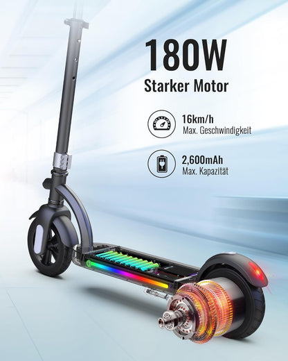 Gyroor H40 Elektrische step voor kinderen, 180 W motor, 10 MPH led-display, kleurrijke lichten, verstelbare hoogte, voor kinderen van 8 tot 12 jaar