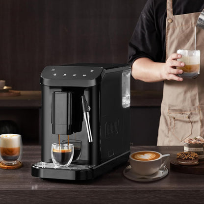 VEVOR Automatische espressomachine, espressomachine 20 bar met melkopschuimer stoommondstuk, geïntegreerde molen en 15 maalinstellingen, met 1,5 l waterreservoir voor cappuccino, latte