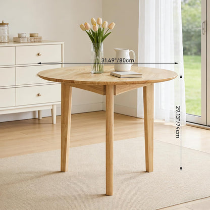 QLLY Ronde Eettafel Massief Houten Eettafel, Keukentafel Houten Tafel, Platte Poten (Natuurlijk, 80cm / 31.49")