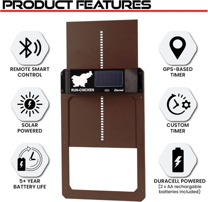 RUN-CHICKEN Automatic Door For Chicken Coop (Brown), With Timer, Programmable, Batery Powered, Door Opener For Chickens, Solar Powered, Door For Chicken Coop, Model Eternal - QUORE