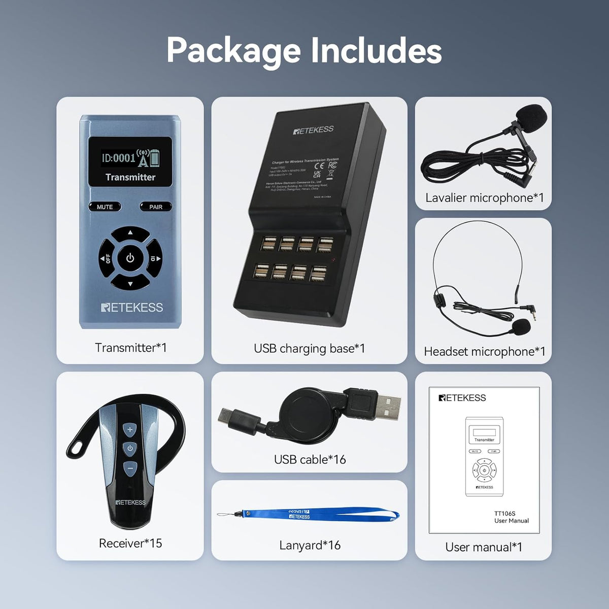 Draadloos Tourgidsysteem 1 Zender, 15 Ontvangers – Tourgidsset – Tourguide-Headsets – Groepscommunicatiesysteem – Rondleidingssysteem – Bereik Tot 200 Meter – Comfortabele Oorhaak-Ontvangers
