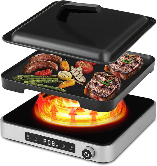 Elektrische Inductiekookplaat met Grillplaat (met deksel)