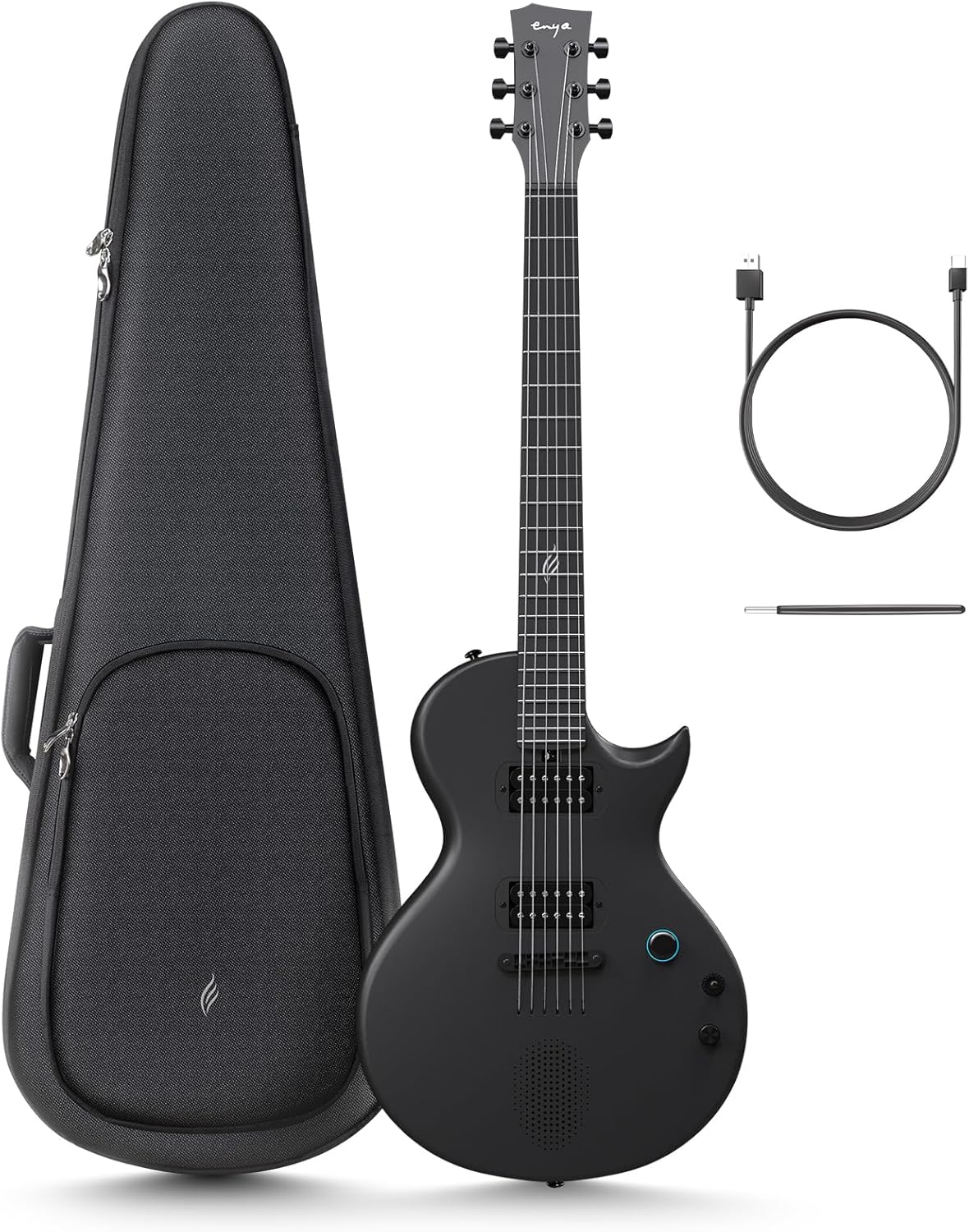 Enya Nova Go Sonic elektrische gitaar - Zwart Slimme elektrische gitaar van koolstofvezel met 10W draadloze luidspreker, geïntegreerde presets, oplaadkabel, instelsleutel en gigbag