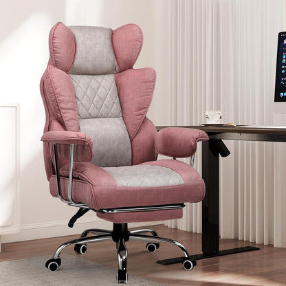GTPLAYER Ergonomic Gaming Chair, Adjustable Gaming Chair, Office Chair with Footrest, Adjustable Backrest for Work and Play Technological Fabric, Pink - QUORE