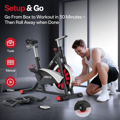 JOROTO X2/X2PRO Bluetooth Home Exercise Bike Magnetic Belt Drive Indoor Bicycle with 18kg Flywheel, 160kg Weight Capacity