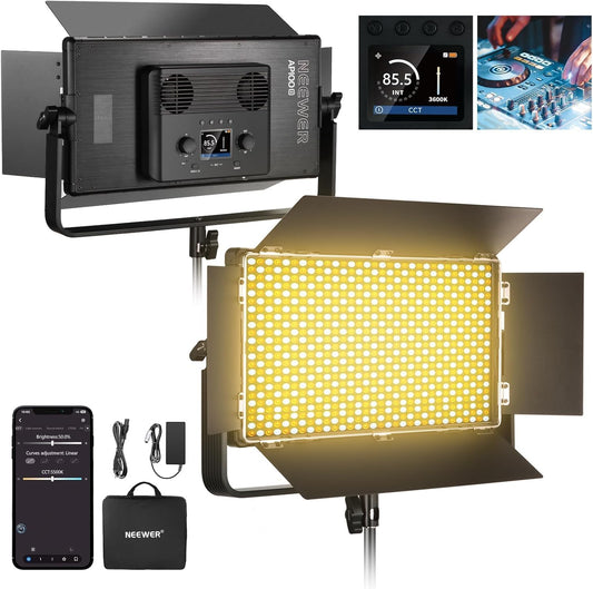 NEEWER AP100B AP100B LED-videolamp, tweekleurig, 100 W, 960 LEDs 38600Lux@0,5 m, 2500 K-8500 K, CRI96+/TLCI97+, dimbaar, 0-100% besturing app/2,4 G/paneel/DMX voor fotografie, studio, podiumopname