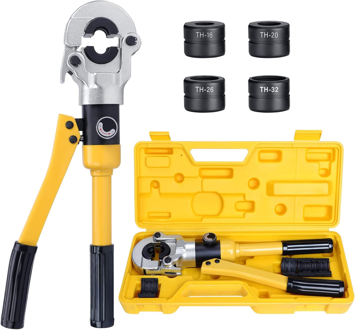 HSEAMALL Hydraulische Pijpbuis Krimpgereedschap, Drukpijpklem krimptang voor aluminium-kunststof buizen met TH 16 20 26 32mm² mallen
