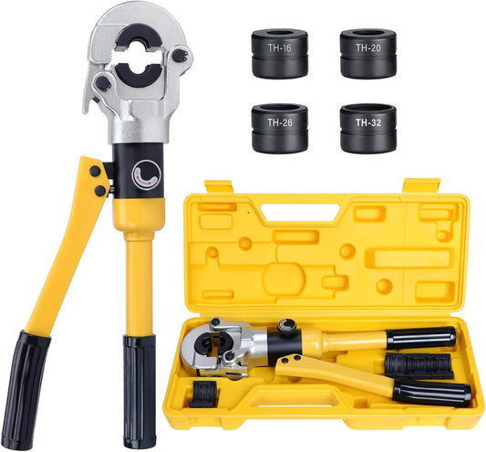 HSEAMALL Hydraulische Pijpbuis Krimpgereedschap, Drukpijpklem krimptang voor aluminium-kunststof buizen met TH 16 20 26 32mm² mallen