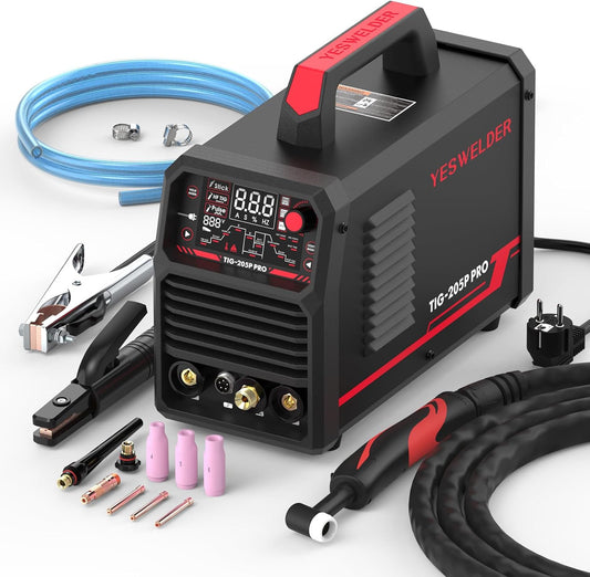 YESWELDER TIG Lasser met Puls 200Amp Groot LED Display, STICK/DC TIG/PULSE TIG 3 in 1 Lasser, HF-boogontsteking, Boogkracht, Hete start, Anti-vastplakken