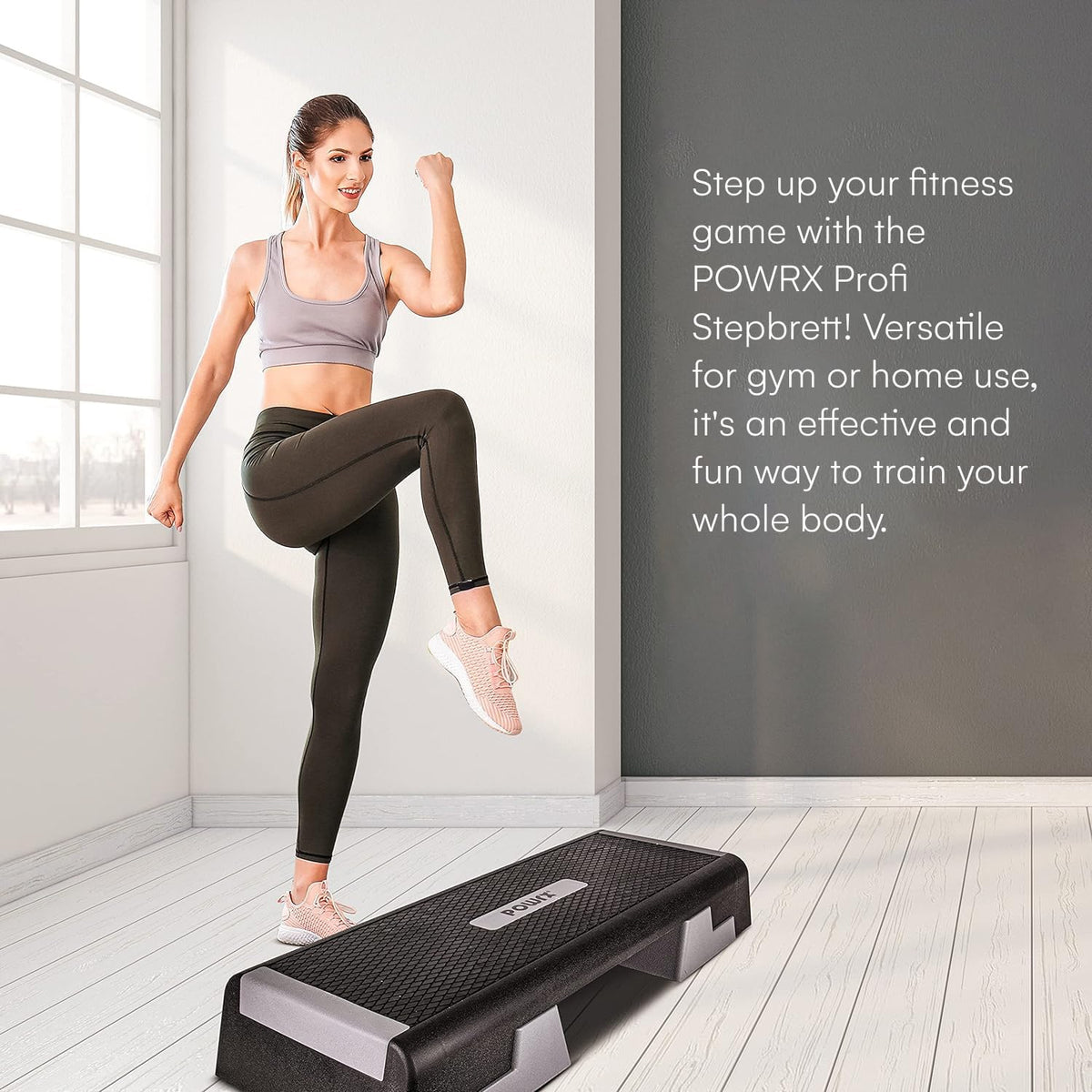 POWRX Professionele aerobic quiltplank incl. workout I Fitness Stepbank Step in hoogte verstelbaar I Afmetingen: 89 x 34 cm I hoogte tot max. 25 cm verstelbaar (zwart)