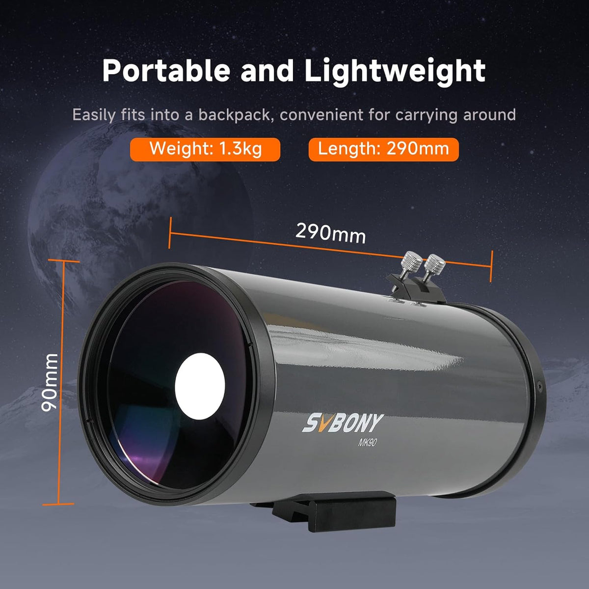 Svbony MK90 Telescope Maksutov Cassegrain OTA, 90mm f/13.9 Portable Telescope, Multilayer Precision Aluminum Coating, for Astronomical View of the Moon Planet and Astrophotography - QUORE
