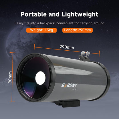 Svbony MK90 Telescope Maksutov Cassegrain OTA, 90mm f/13.9 Portable Telescope, Multilayer Precision Aluminum Coating, for Astronomical View of the Moon Planet and Astrophotography - QUORE